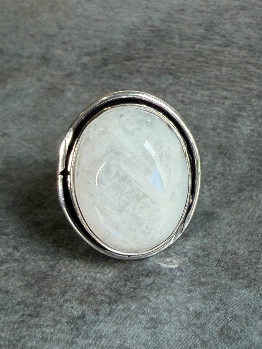 Rainbow Moonstone Gemstone Ring Size 8 Sterling Silver Plated Vintage Style Boho